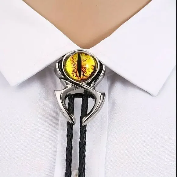 Dragon Yellow Eye Glass Bolo Tie Men’s Western Cowboy Accessory Necklace New - Picture 2 of 5